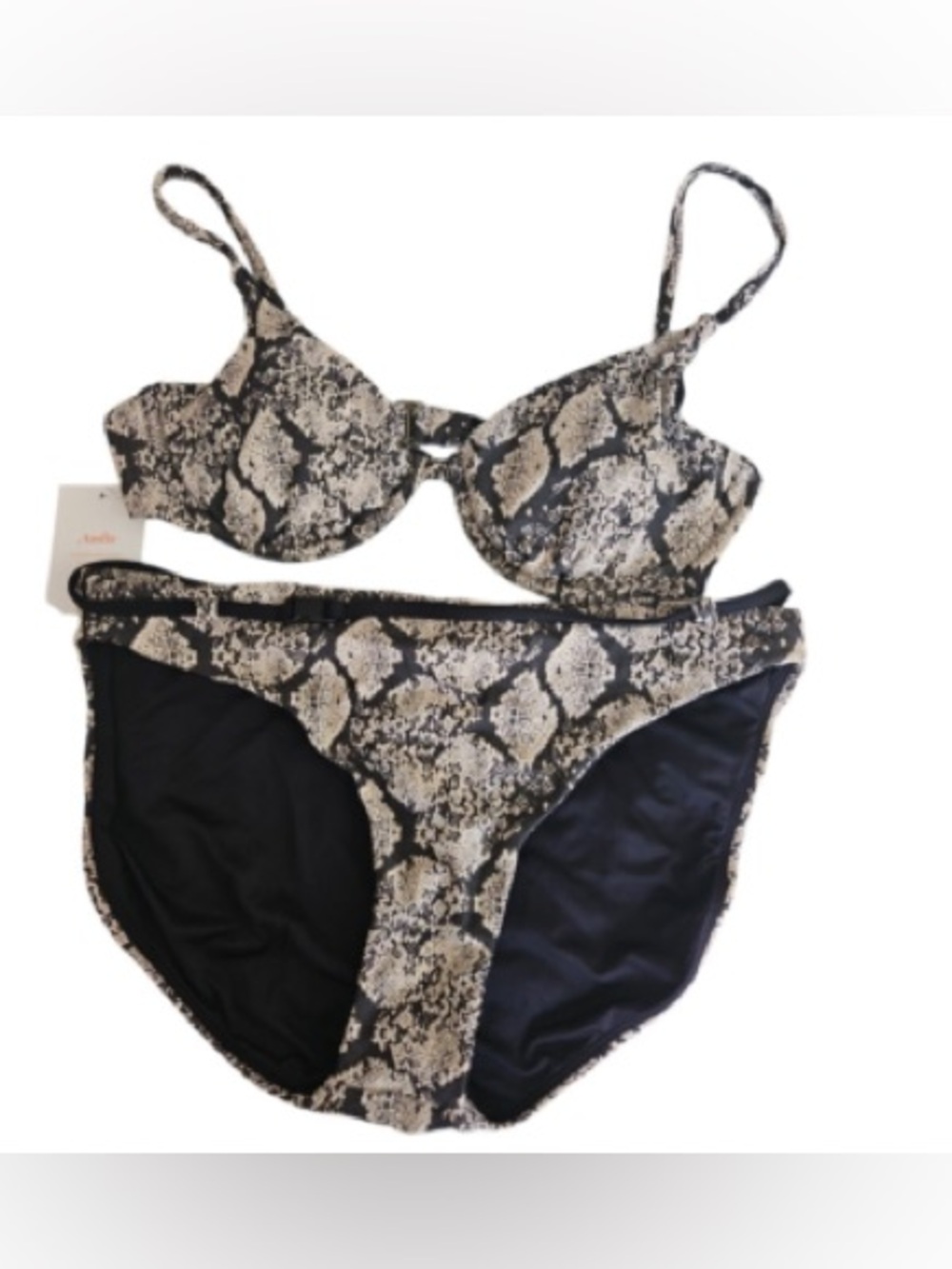Andie Snake Print Underwire Bikini Set in Black and Cream XS/SM